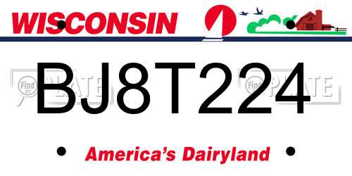 BJ8T224 Wisconsin License Plate