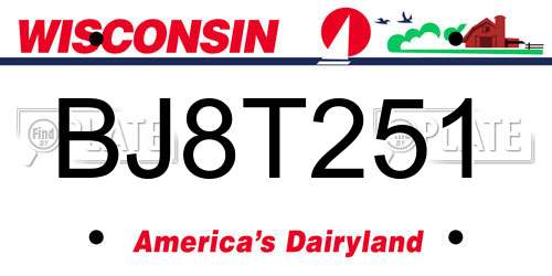 BJ8T251 Wisconsin License Plate