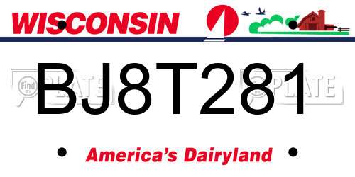 BJ8T281 Wisconsin License Plate