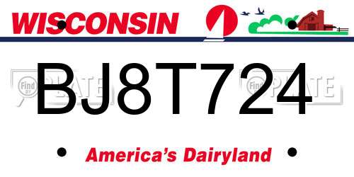 BJ8T724 Wisconsin License Plate