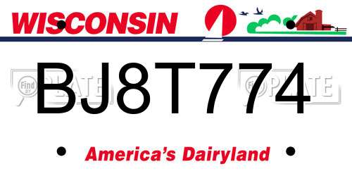 BJ8T774 Wisconsin License Plate