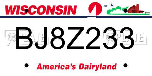 BJ8Z233 Wisconsin License Plate