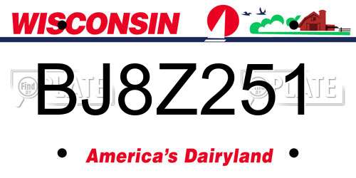 BJ8Z251 Wisconsin License Plate