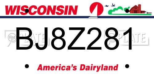 BJ8Z281 Wisconsin License Plate