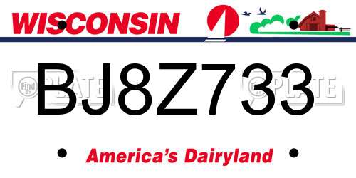 BJ8Z733 Wisconsin License Plate