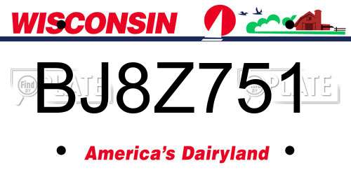 BJ8Z751 Wisconsin License Plate