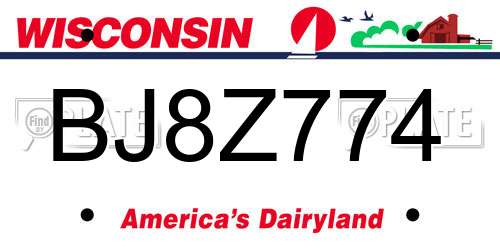 BJ8Z774 Wisconsin License Plate