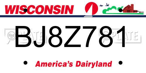 BJ8Z781 Wisconsin License Plate