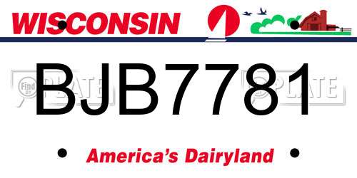 BJB7781 Wisconsin License Plate