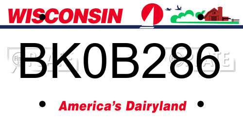 BK0B286 Wisconsin License Plate