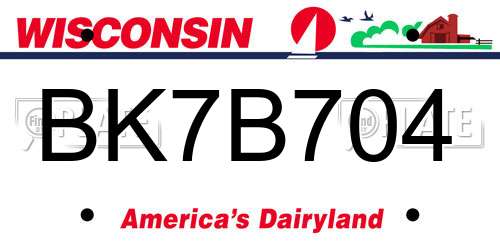 BK7B704 Wisconsin License Plate