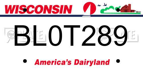 BL0T289 Wisconsin License Plate