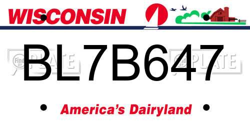 BL7B647 Wisconsin License Plate