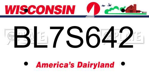 BL7S642 Wisconsin License Plate