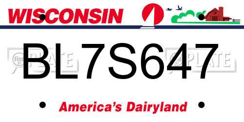 BL7S647 Wisconsin License Plate