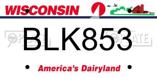 BLK853 Wisconsin License Plate