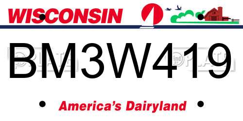 BM3W419 Wisconsin License Plate