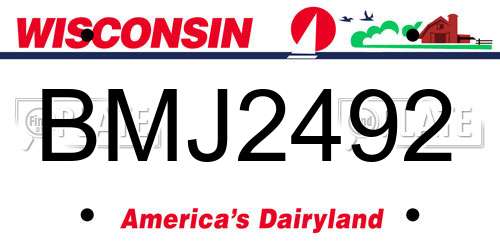 BMJ2492 Wisconsin License Plate