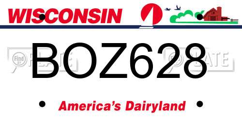 BOZ628 Wisconsin License Plate