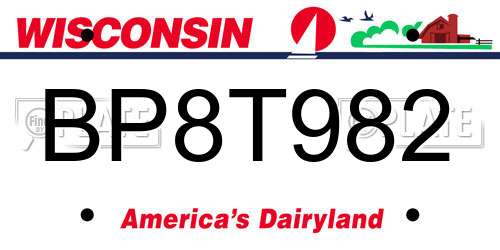 BP8T982 Wisconsin License Plate