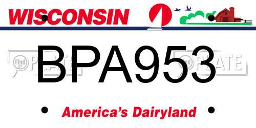 BPA953 Wisconsin License Plate