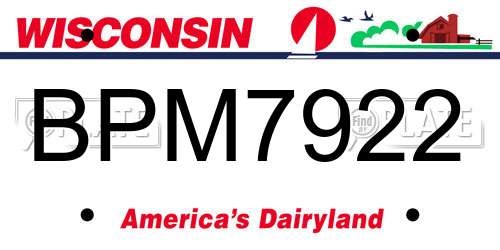 BPM7922 Wisconsin License Plate