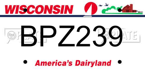 BPZ239 Wisconsin License Plate
