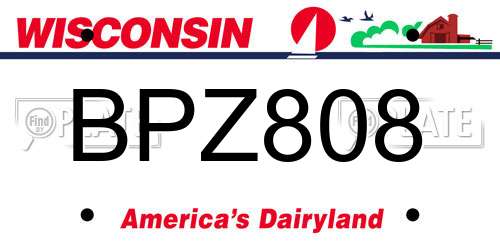 BPZ808 Wisconsin License Plate