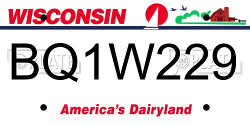 BQ1W229 Wisconsin License Plate