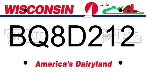 BQ8D212 Wisconsin License Plate