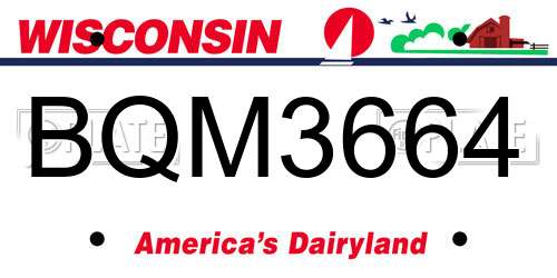 BQM3664 Wisconsin License Plate