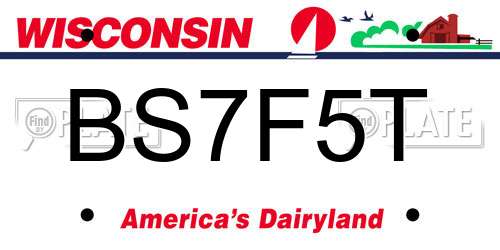 BS7F5T Wisconsin License Plate