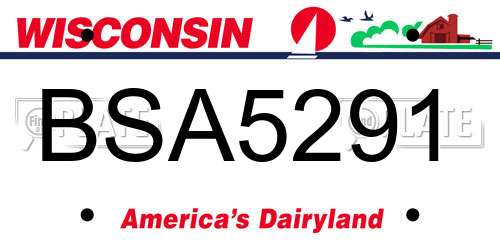 BSA5291 Wisconsin License Plate