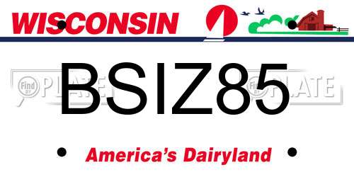 BSIZ85 Wisconsin License Plate
