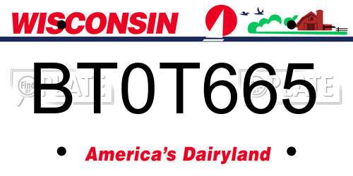 BT0T665 Wisconsin License Plate