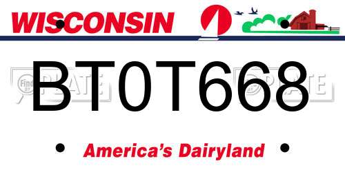 BT0T668 Wisconsin License Plate