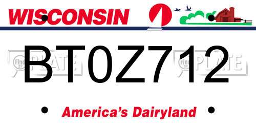 BT0Z712 Wisconsin License Plate