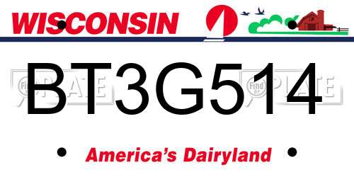 BT3G514 Wisconsin License Plate