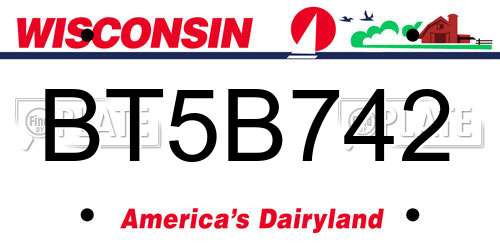 BT5B742 Wisconsin License Plate