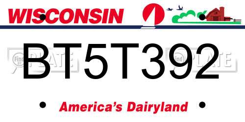 BT5T392 Wisconsin License Plate