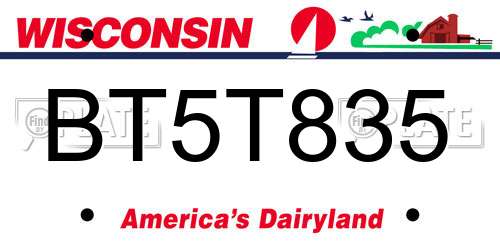 BT5T835 Wisconsin License Plate