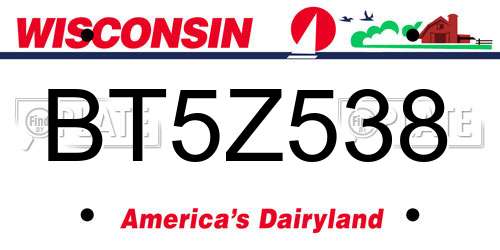 BT5Z538 Wisconsin License Plate