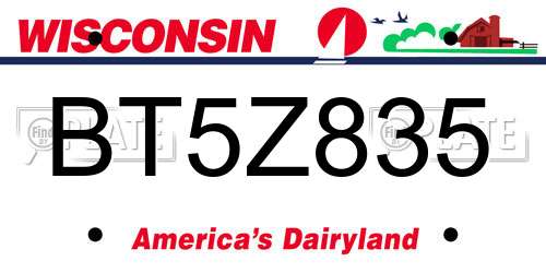 BT5Z835 Wisconsin License Plate