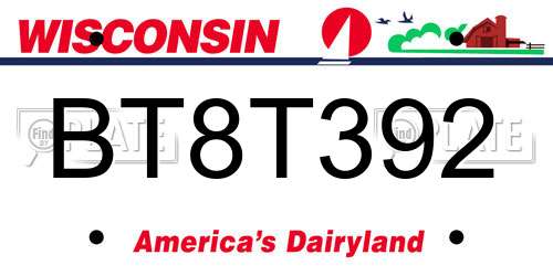BT8T392 Wisconsin License Plate