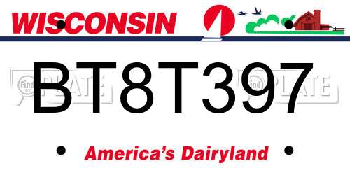 BT8T397 Wisconsin License Plate
