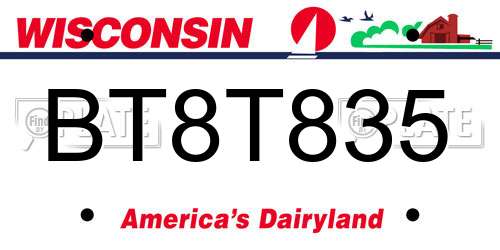 BT8T835 Wisconsin License Plate