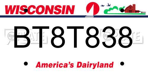 BT8T838 Wisconsin License Plate