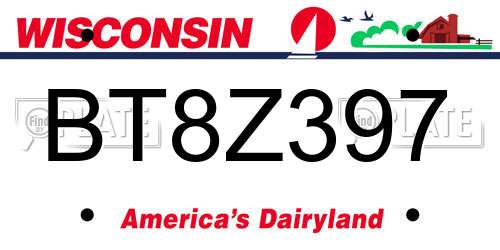 BT8Z397 Wisconsin License Plate