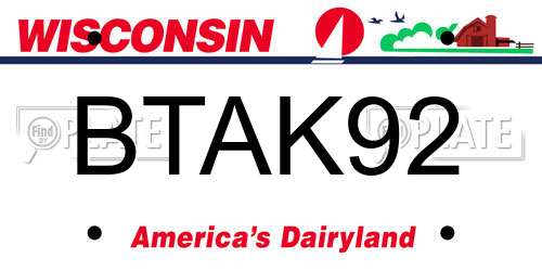 BTAK92 Wisconsin License Plate