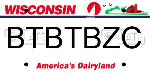 BTBTBZC Wisconsin License Plate
